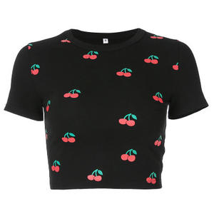 Camiseta de manga corta con ombligo y estampado de cereza <span class=keywords><strong>para</strong></span> <span class=keywords><strong>mujer</strong></span> de <span class=keywords><strong>Amazon</strong></span> transfronterizo europeo y americano New Ins <span class=keywords><strong>para</strong></span> <span class=keywords><strong>mujer</strong></span> - Product Image 1