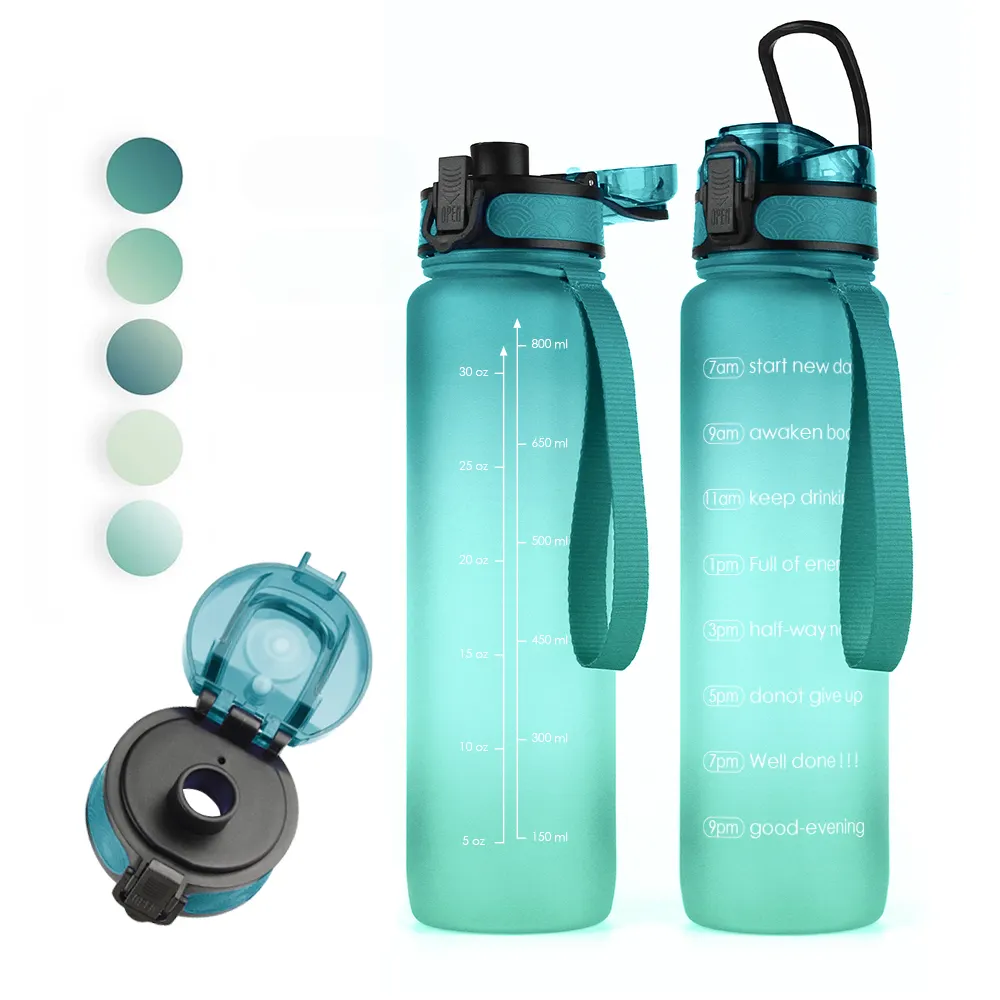 32 אונקיות כושר מוטיבציוני ספורט בקבוק מים סמן זמן מסננת נשלפת מסננת הפוך עמיד לדליפה עמיד ללא BPA חדר כושר לא רעיל