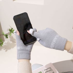 Minggan <b>Wool</b> Knitted Fingerless Gloves Warm Winter <b>Thermal</b> Gloves For Women Cute Student Writing Touch Screen Gloves - Product Image 4