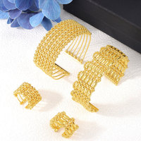 Ensemble de bracelets de luxe pour mariage à Dubaï, plaqué or 21 carats, design ajustable, bracelets et bagues pour femmes, cadeau