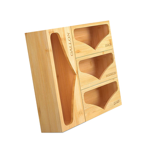 100% Bamboo Food Storage Bag Holder Ziplock Bag Organizer and Dispenser for Kitchen Drawer or Countertop