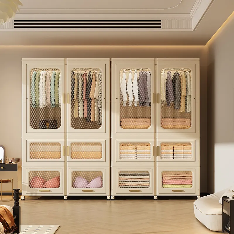 2024 diseño armario para adultos último gabinete de almacenamiento de ropa plegable transparente PP Material respetuoso con el medio ambiente