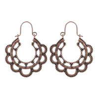 Anting Hoop Coklat Vintage Baru Motif Bunga Geometris Berlapis Perunggu Antik Perhiasan Fashion dari Paduan Logam