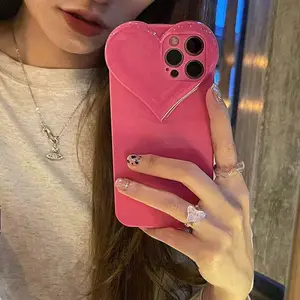 Cute 3D Love Heart Phone Case for Girls Women Silicon Camera Lens Protective Shockproof Phone Cover for iPhone 13 Pro