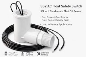 สวิตช์เซ็นเซอร์น้ำล้นแบบลอยตัว 24V AC สำหรับระบบ HVAC วัสดุ PVC พร้อมเกลียวขนาด 3/4 นิ้ว สำหรับถาดรองน้ำ พร้อมระบบแจ้งเตือนระดับน้ำ - Product Image 2