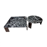 Ensemble de 2 tables basses gigognes de luxe modernes avec plateau en placage de pierre translucide rétroéclairé et pieds en bois massif pour salon, fabrication OEM sur mesure