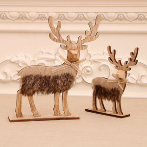 Adorno Navideño de Ciervo de Madera, Ensamblaje de Madera, Decoración de Ciervo Navideño de Peluche, Estilo Madera Original - Product Image 2