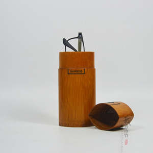 Bamboo Eyeglass Case Carbonized Color Flat Ellipse Shape JY-03 Storage Tube For Eyeglasses - Product Image 1