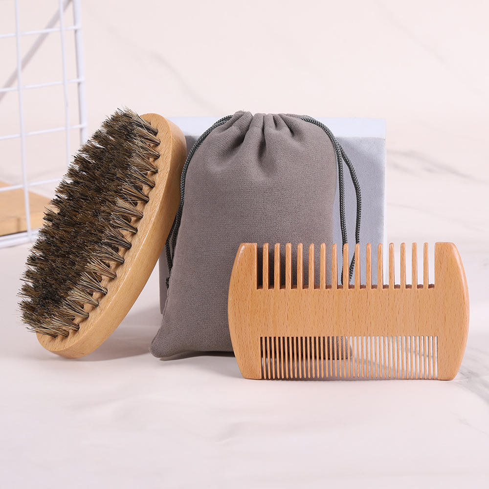 16140 Borsa in flanella grigia con mini spazzola in legno di faggio, set da 2 pezzi