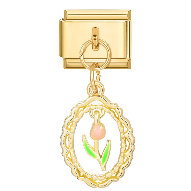 YWXH-51-Pendentif tulipe à fond doré 2
