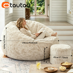 OTAUTAU Funda de Puf Gigante Reclinable Moderna de 5 pies, de Pelo Sintético Suave Tipo Conejo, Sin <span class=keywords><strong>Relleno</strong></span>, Sofá Cama Puff DD014 - Product Image 3
