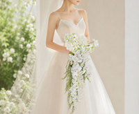 Buket Pengantin Putih Kustom, Bunga Sutra Phalaenopsis Hydrangea Wisteria Buatan, Buket Bunga Pengantin
