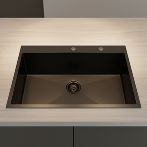 Évier de cuisine sous plan à cuve unique noir 30x22 pouces, finition mate, acier inoxydable, bassin rectangulaire, design contemporain - Product Image 2