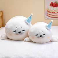 Adorable Peluche Ronde en Forme de Phoque avec Chapeau Bleu, Jouet Doux de Haute Qualité, Idéal pour la Sieste des Enfants, Coussin de Canapé, Décoration, Cadeau