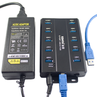 KDATA Hub USB 3.0 Industrial de 10 Puertos, 12V5A 60W, Adaptador de Corriente Externo, Montaje en Pared de Aleación de Aluminio, para Copia Masiva de Discos USB