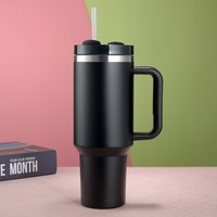 Votre logo ici – Gobelet isotherme en acier inoxydable de 40 oz avec poignée et paille, sans BPA, anti-fuite, pour porte-gobelet de voiture, tasse de voyage