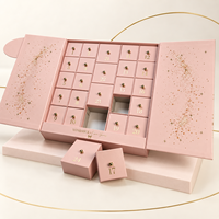 Boîte cadeau calendrier de l'avent rose de luxe personnalisée 24 jours avec tiroirs, double porte, emballage cosmétique et parfum de Noël, vente en gros OEM