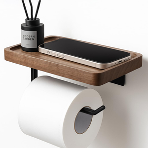 Support mural 2-en-1 en bois pour rouleaux de papier essuie-tout et mouchoirs, nouveau design, vente en gros - Product Image 1