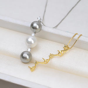 Pendentif en bois tendance en argent S925 avec 3 perles, accessoires de bricolage, tête de pendentif 8-9 à suspendre avec plateau vide semi-fin pour la fabrication de bijoux - Product Image 2