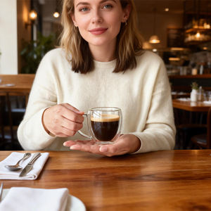 Tazza da Caffè <span class=keywords><strong>Espresso</strong></span> CnGlass in Vetro Borosilicato <span class=keywords><strong>a</strong></span> <span class=keywords><strong>Doppia</strong></span> <span class=keywords><strong>Parete</strong></span> Isolante da 150ml, Realizzata <span class=keywords><strong>a</strong></span> Mano e Direttamente dalla Fabbrica all'Ingrosso - Product Image 3