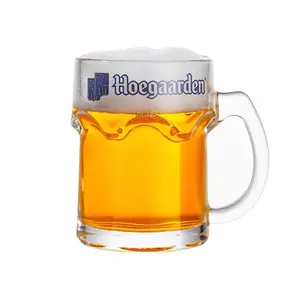 شريط بلجيكا Hoegaarden واضحة شفافة المياه الزجاج كوب الطباعة شعار سعة كبيرة كوب البيرة مع مقبض