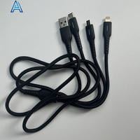 Kabel pengisi daya tablet, 1.2M 3 in 1 USB-A ke mikro tipe-c 8-PIN jalinan PVC lampu LED, kabel pengisi daya kawat