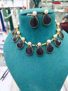 <b>Gold</b> Plated premium Choker Necklace <b>set</b> with Earrings Fashion <b>Jewelry</b> for Wedding Wear Handmade Bulk Product - Product Image 2