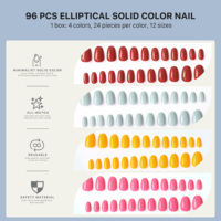 AIERFEI Faux Ongles à Presser de Haute Qualité Couleur Sauge Foncée OEM 96 Pièces Elliptiques Couleur Unie ABS 4 Couleurs 24 Pièces OEM/ODM