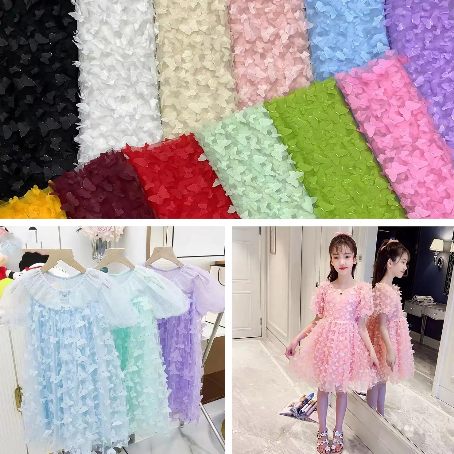 Pháp lưới vải tuyn bướm thiết kế 100 Polyester 3D thêu long lanh Sequins vải tuyn vải dệt may Net thêu vải