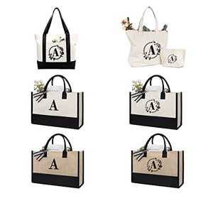 Bolsa de Yute Personalizada con Iniciales para Compras, Deportes, Yoga, Fiestas, Regalos, Playa, Negra - Product Image 4