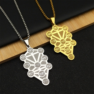 Kabbale Arbre de Vie Amulette Pendentif Collier pour Femmes Hommes Acier Inoxydable Or Couleur Juif Hébreu Chaîne Bijoux collier (NL292) - Product Image 2