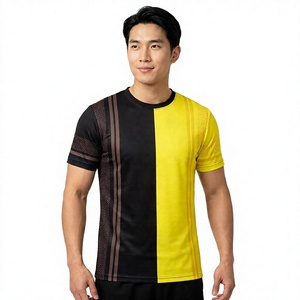 Camiseta de Fútbol para Hombre, Color Negro y Amarillo, Cuello Redondo, Manga Corta, Absorbe la Humedad, Ajuste Atlético, 100% Poliéster Sublimado - Product Image 1