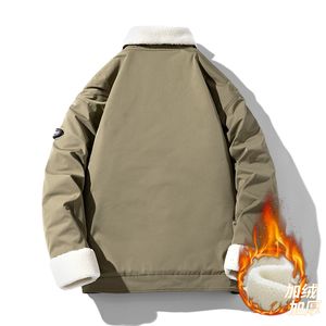 Chaqueta de hombre con logotipo personalizado, acolchada con algodón grueso, cuello vertical, forro de cachemira, combinación de colores. - Product Image 5