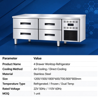 Réfrigérateur-congélateur de comptoir professionnel en acier inoxydable à 4 tiroirs pour cuisine de restaurant et usine