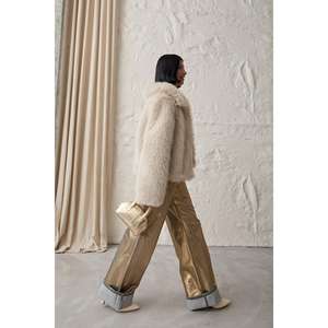 Jeans de Pierna Recta con Estampado Metálico para Mujer, 100% Poliéster, Cintura Alta, Pantalones de Moda - Product Image 3