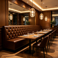 Ensemble de sièges de restaurant sur mesure, mobilier de café en cuir commercial, canapé Chesterfield capitonné en forme de L pour hôtel, café