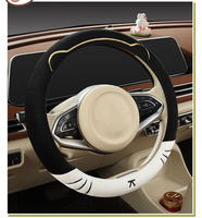 Housse de volant en peluche d'hiver pour Model 3 Y X, design court et moelleux, motif dessin animé, housse de poignée de voiture chaude et duveteuse pour femmes
