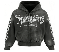 Sweat à capuche imprimé pour homme en coton pur, style graffiti urbain sur les manches et la poitrine