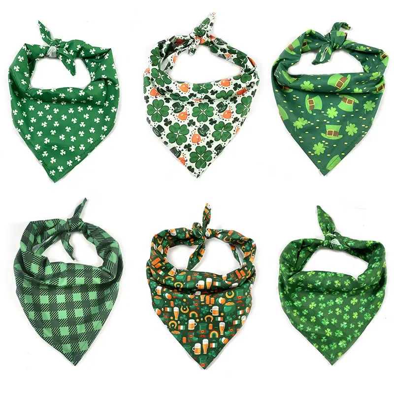 Groothandel St. Patrick 'S Day Hot Huisdier Wasbare Driehoek Plaid Huisdier Bandana Verstelbare Custom Hond Kat Slabbetjes Sjaal Bandana