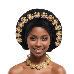 Vente en gros des plus récentes dames africaines 3D Swiss Sego Headtie Fashion Nigerians <span class=keywords><strong>Auto</strong></span> Gele Styles de turban de mariage en diamant pour femmes - Product Image 1