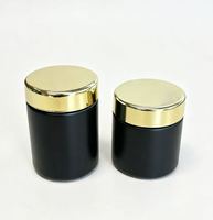 Pot en verre noir de 3,5 g et 7 g avec couvercle doré, résistant aux enfants, pour bonbons comestibles infusés, avec étiquette