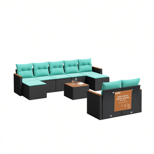 Ensemble de canapés de jardin en polyrotin noir avec coussins, 6 places, mobilier d'extérieur, design contemporain - Product Image 1