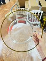 Assiettes de présentation élégantes et bon marché de 13 pouces en verre cristal avec bordure dorée pour mariage