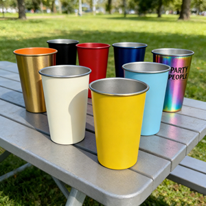 Gobelets jetables en acier inoxydable 250ml 300ml 500ml pour bière, jus, vodka, cocktails, boissons – Idéal pour les fêtes et bars de stade - Product Image 1