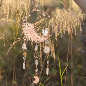 Carillon éolien <span class=keywords><strong>en</strong></span> cristal <span class=keywords><strong>de</strong></span> lune écologique fait à la main vintage avec anneau <span class=keywords><strong>en</strong></span> <span class=keywords><strong>fer</strong></span> et feuille d'agate Design d'améthyste Décoration Souvenir suspendue - Product Image 4