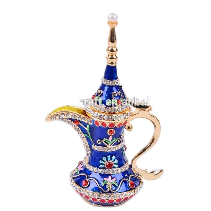 Boîte à bijoux en métal sous forme de pot, conteneur bleu Antique en cristal avec charnière, pot à vin pour le marché de dubaï