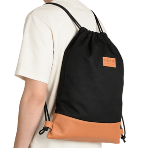 Sac à dos écologique à cordon de serrage en toile de coton décontracté avec base en tissu imitation bois pour le shopping, les voyages et la gym - Product Image 1