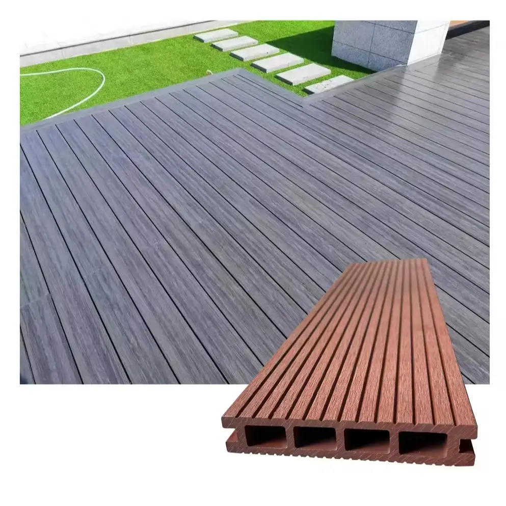 Revêtement de terrasse extérieur personnalisé Interlock WPC Embossage 3D du grain de bois Planche de terrasse composite Revêtement de sol en bois plastique