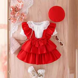 Robes de princesse pour bébé fille, nouveau design, ensemble de robes d'été à manches courtes en dentelle pour filles, <span class=keywords><strong>tenue</strong></span> de fête d'anniversaire pour bébé - Product Image 3