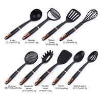 Ensemble d'ustensiles de cuisine antiadhésifs en nylon+ABS, 9 pièces, noir, passe au lave-vaisselle, pour la cuisine et la restauration